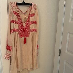 Free People Long Sleeve Dress - Red and Cream